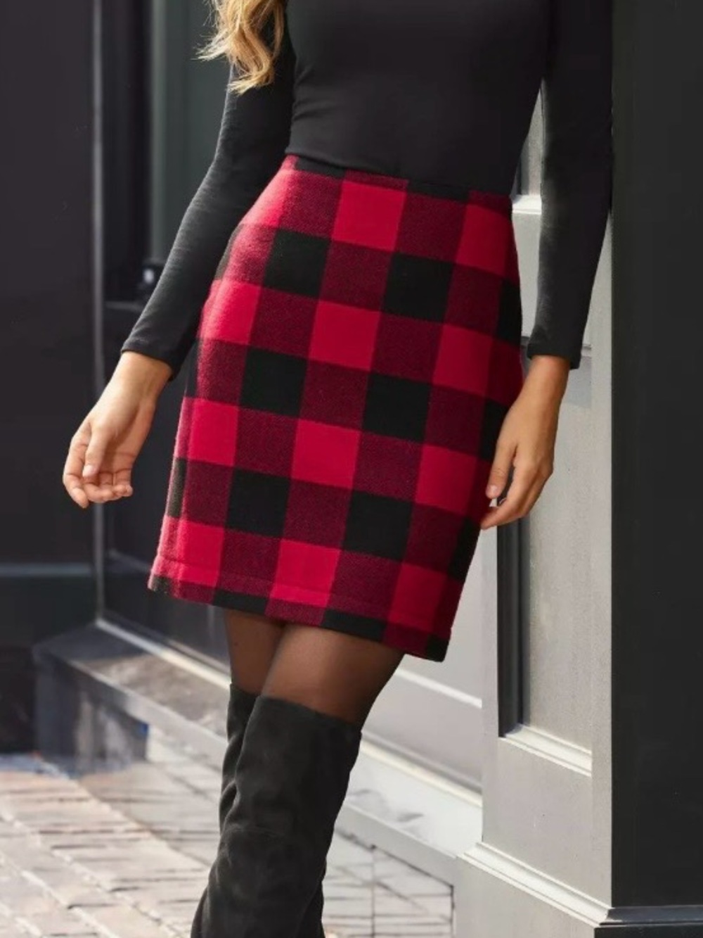 Talbots Red & Black Plaid Mini Skirt